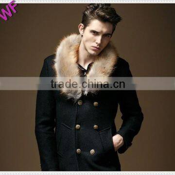 Custom Made Men's Wool Coat With Fur Collar 2014 Winter