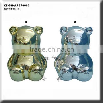 chrome plating bear shaped ceramic money bank