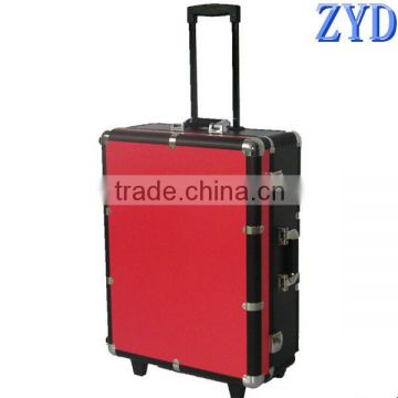 Aluminum Red Makeup Vanity Box With Lock Trolley Cosmetic Case Makeup Station Rolling Case