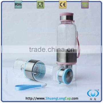 2015 New glass water bottle with tea infuser ,sports bottle