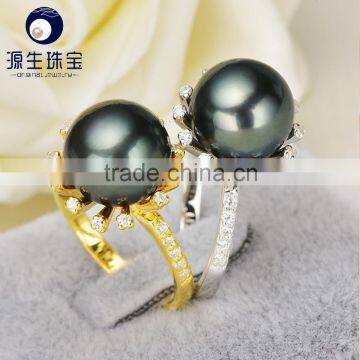 sterling silver tahitian black pearl ring 8-9mm high luster perfect round pearl