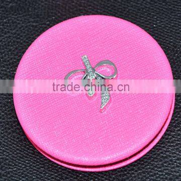 Pink leater makeup compact mirror with bowknot