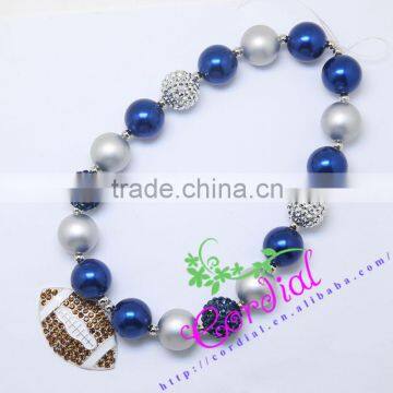 New Arrival High Quality Fashionable Kids Costume Jewelry Handmade Sliver Pearl Beads Football Necklace For Kids Gift
