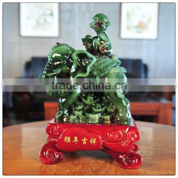 Resin jade color monkey in the elephant statue ,chinese zodiac statue