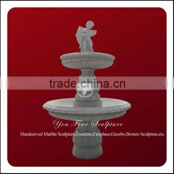 Outdoor hand carved two tiers white marble fountain