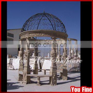 Hand Carved Outdoor Decorative Stone Garden Ridge Gazebos With Lady Statue