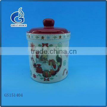 round santa claus decal ceramic airtight kitchen storage jars canister wholesale