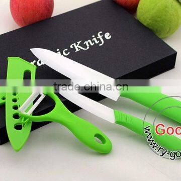 GREEN 6"+ 4" White Ceramic Knife + a Peeler Set 3pcs 4 inch Fruit 6 inch Chef Ceramic knife Set