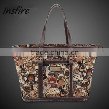 High Quality Women's canvas shoulder bag handbag EuropeStyle bear print women canvas tote handbag