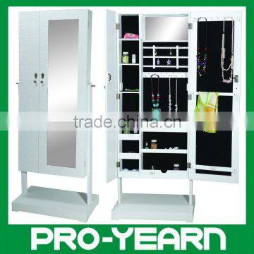 Double Door Big Mirrored Jewelry Cabinet Floor Standing Chinese Wooden Furniture with Two Door,Base below,Cosmetic Mirror inside