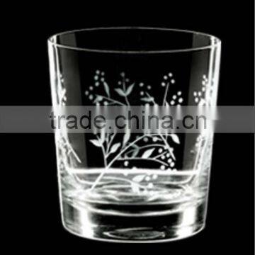 Drinking glass cup with flower design,rock tumbler