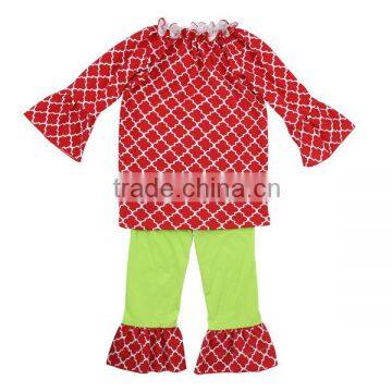 2016 Kaiyo Christmas ruffle raglan shirt with ruffle pants quatrefoil print clothes