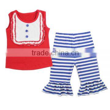 Latest design in kids wear wholesale fashion clothing bib shirt 3/4 leggings boutique 4th of July baby outfits Girls summer sets