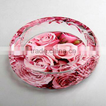 high quality crystal ashtry with flower picture for business gift and room decoration