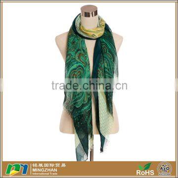 Womens Green Spring Peacock Floral Lightweight Fashion Twill Scarf Wraps