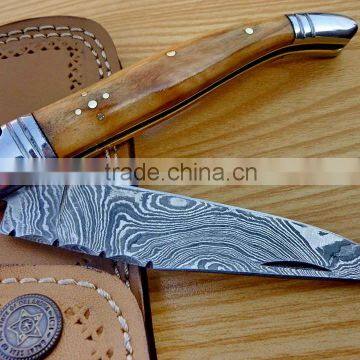 A Rose Wood HANDLE, HANDMADE DAMASCUS STEEL LAGUIOLE KNIFE