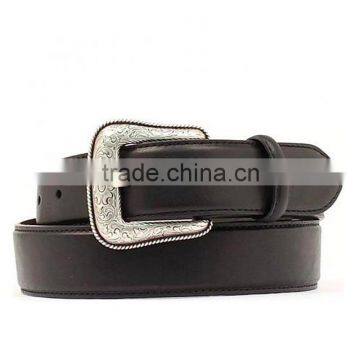 100% Genuine Leather silver-tone buckle men's Black smooth Leather Belt