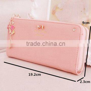Women Leather Bow Pendant Clutch Long Card Purse Handbag Zip Wallet Bag Holder