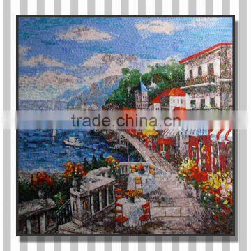 JY-JH-SS06 European seaside town glass mural waterproof bathroom backplash puzzle 3D glass jigsaw