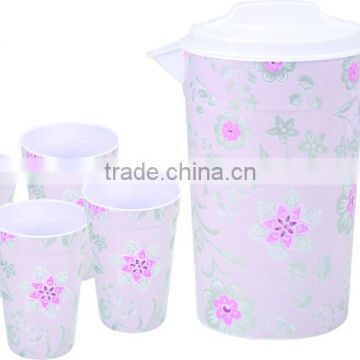 Promotional lable in mould plastic jug with 4 cups drinking set