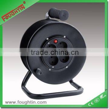 4 gang extension socket europe socket metal reel with 25meters cable and plug socket extension