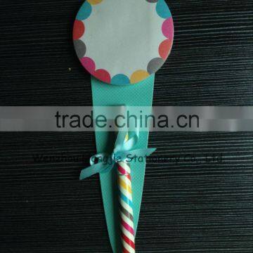 Promotion Round Die cut Sticky Notepad With Ball Pen Ribbon