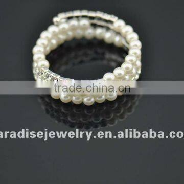 3 row pearl and rhinestone graduated wraparound coil bracelet-BRW060402