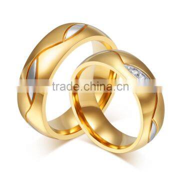 Fine Jewelry 18K Gold Plated Stainless Steel Couple Band Ring Wedding Rings