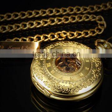 Skeleton Steampunk Transparent Half Hunter Roman Dial Gold Mechanical Pocket Watch photo-3