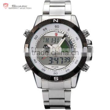 Shark Steel Analog Digital LCD Quatrz Waterproof White Dial Mens Sports Watch