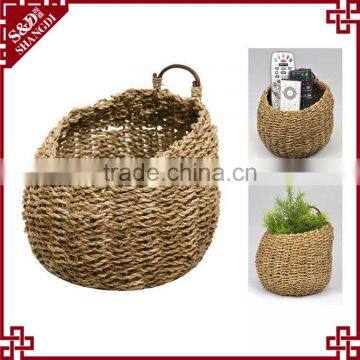 Seagrass Woven Home or Cafe Wall Handmade Decorate Flower Basket With Hanging photo-2