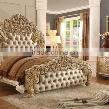 Wooden Hand Carved European Style Fancy Classical Canopy Bedroom Furniture/King Bed For Luxury Villa(MOQ=1 SET)