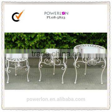 POWERLON Wrought Iron S/3 Small Planter Stand Antique White Outdoor Furniture photo-2