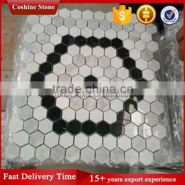 White carrara and dark black marble stone hexagon shaped mosaic