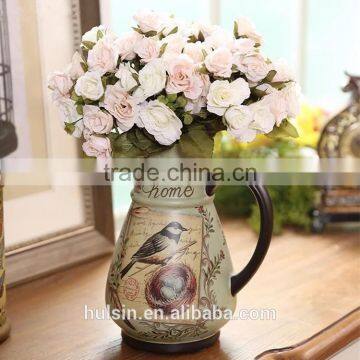 High Quality Classical Rural Bird Ceramic Table Vase With Hand Paint photo-3