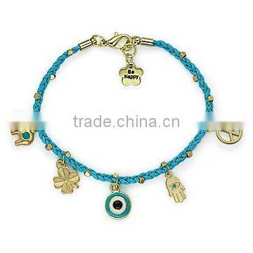 gold evil eye fatima hand peace sign four leaf clover elephant charms bracelet wax cord handwoven friendship bracelet luck charm