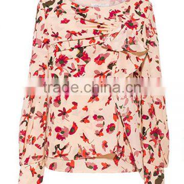 New Fashion Cotton Allover Round Neck Long Sleeves High Quality Direct Manufacturer See Through Collar Design Peasant Blouse photo-2