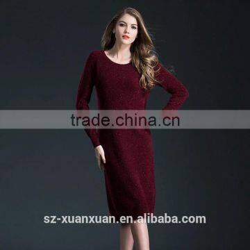 Hot selling winter pure color o-neck long sweater skirt for women