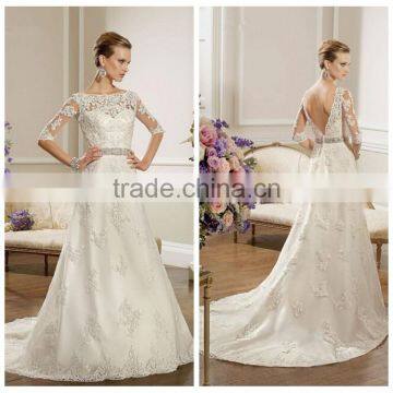 vintage backless lace three quarter sleeve wedding dress