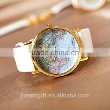 2015 Hot Sale Retro World Map Watch Fashion Leather Alloy Women Casual Analog Quartz Wrist Watch Items for Girls photo-3
