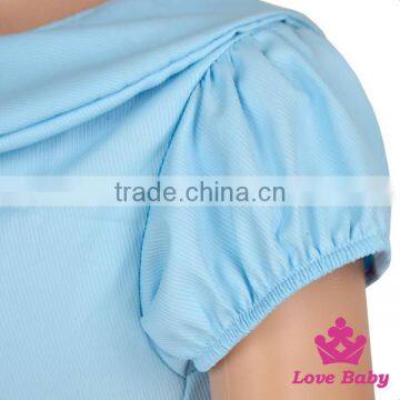 2LLY-117 Lovebaby Wholesale Light Blue Plain Cotton Short Sleeve Baby Romper Custom 0-6 Years Olds Girls Clothes Kids Romper photo-6