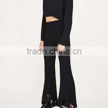 Runwaylover 4930 New Style 2017 Ladies High Waist Fringe Flare Pant photo-3