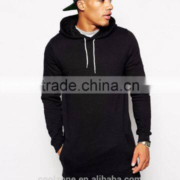 100%Cotton side slant pockets longline hoodie fashion man hoodie wholesale 2016