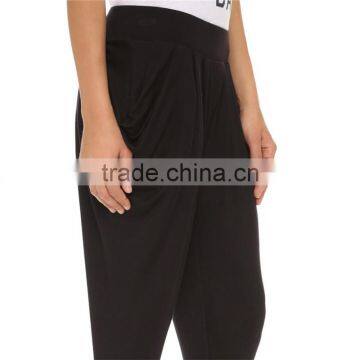 OEM Soft Lounge Ribbed Waist Tapered Leg Imperial Harem Pants Black photo-4