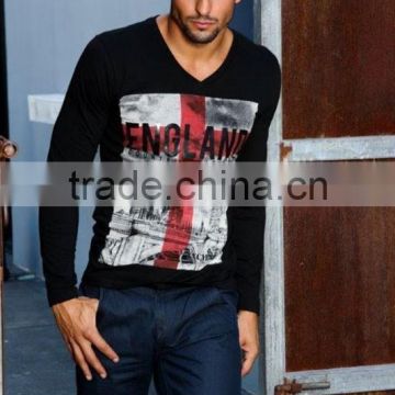 printing t-shirt mens fashion design china Black V-neck