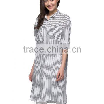 Ladies dressy long sleeve turndown collar stripe longling blouse/shirt