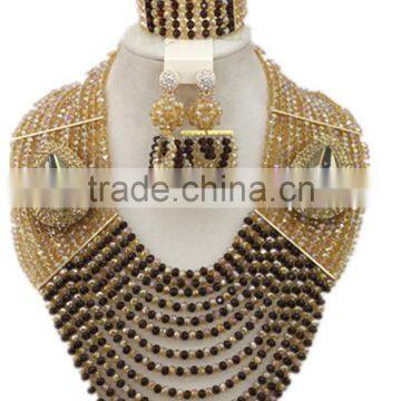 12layers Champagne Black Crystal Beads Brooches African Jewelry Set