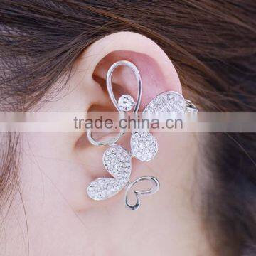 Butterfly Rhinestones Sliver Plated Earrings Clip Stud Earrings