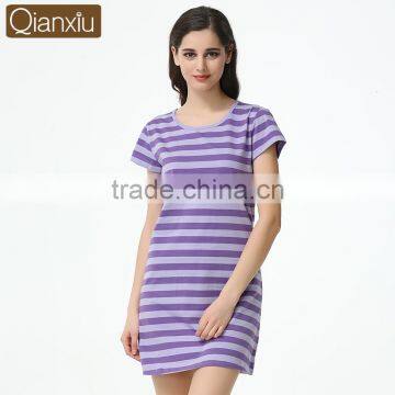 Custom Made Qianxiu Popular Women Short Sleeves Stripe Sexy Nighty Design