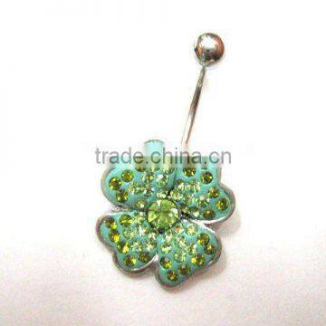 Belly Navel Ring Body Piercing Green Flower